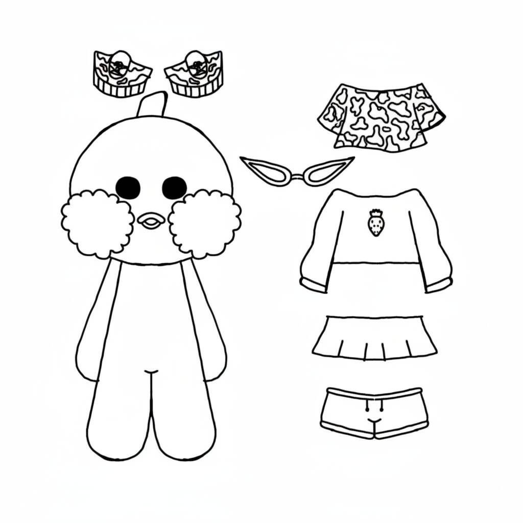 Desenho Paper Duck com roupas e acessórios para colorir (Imprimir)