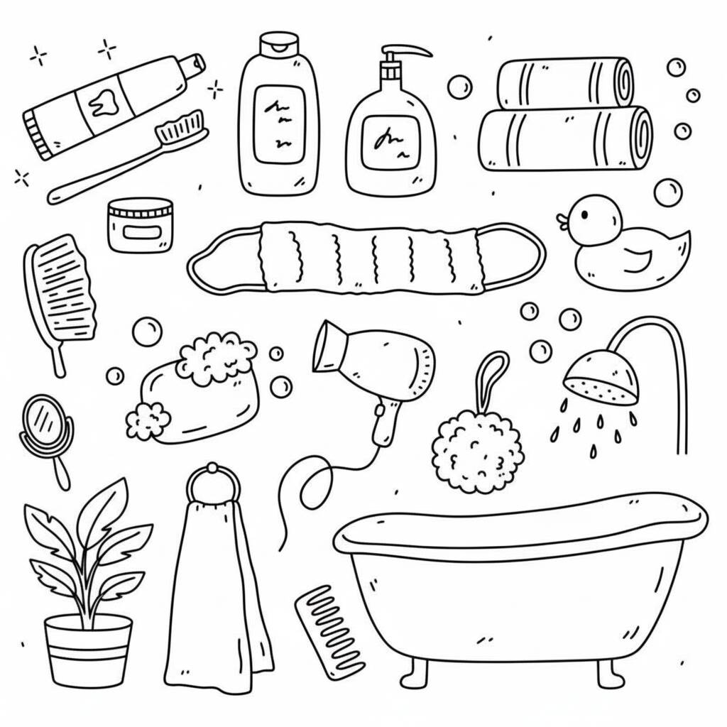 Desenho Paper Duck em um cenário de banheiro para colorir