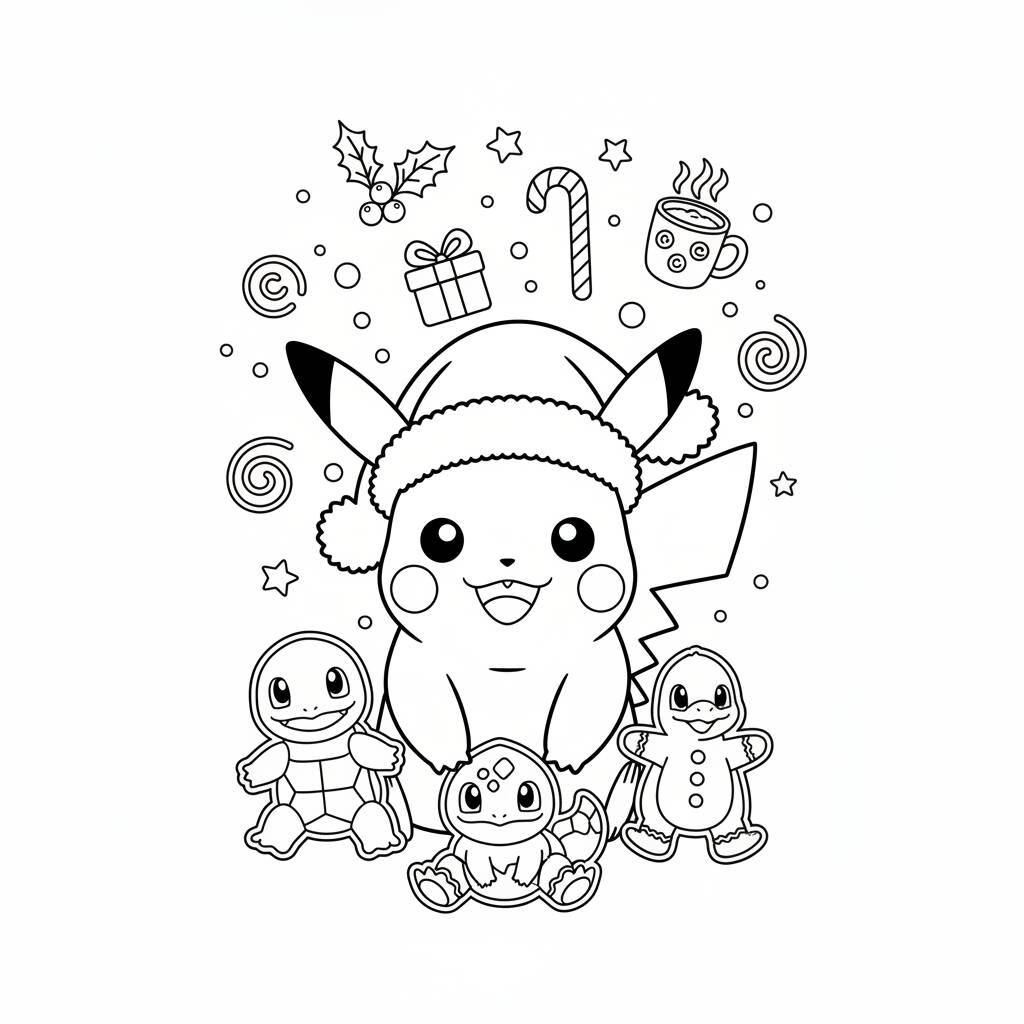 Desenho Pokémon Pikachu Natalino para colorir