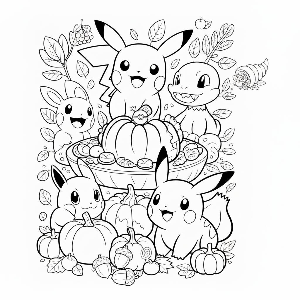 Desenho Pokémon Pikachu e amigos para colorir