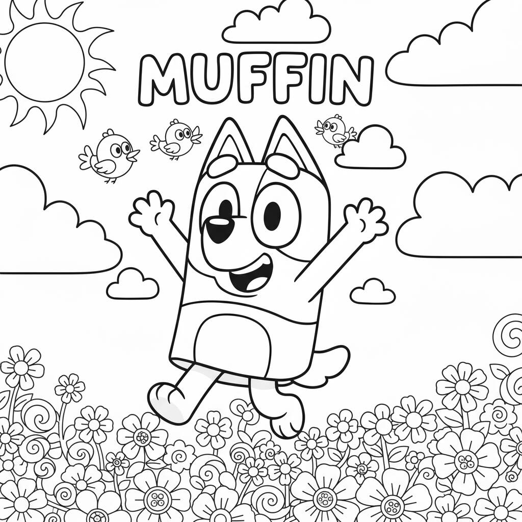 Desenho da Bluey com Muffin para colorir