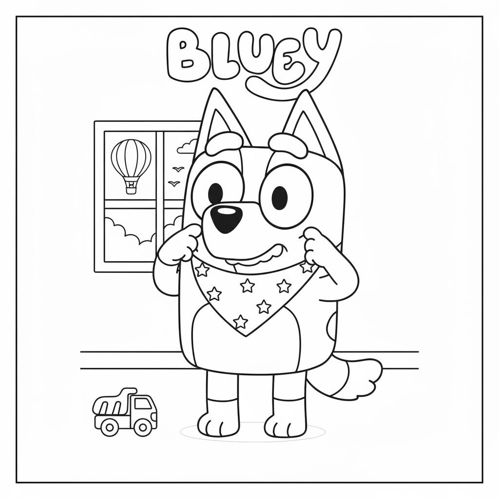 Desenho da Bluey com lenço para colorir