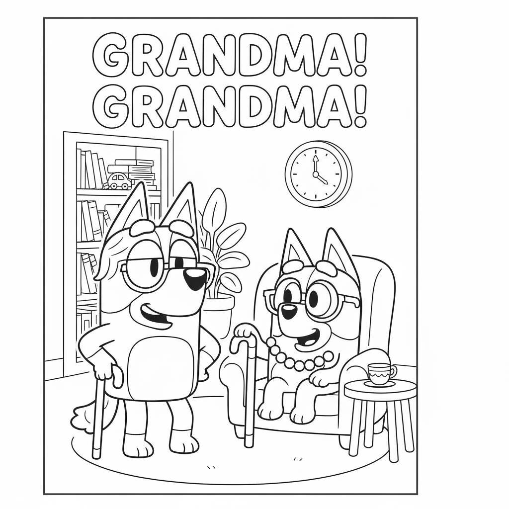 Desenho da Bluey e da Vovó para colorir