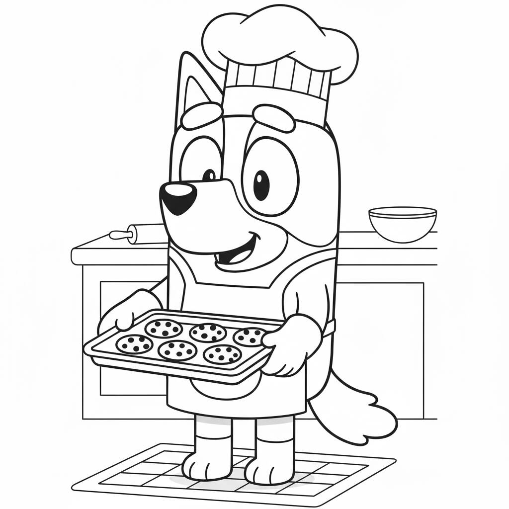 Dibujo de Bluey haciendo galletas para colorear
