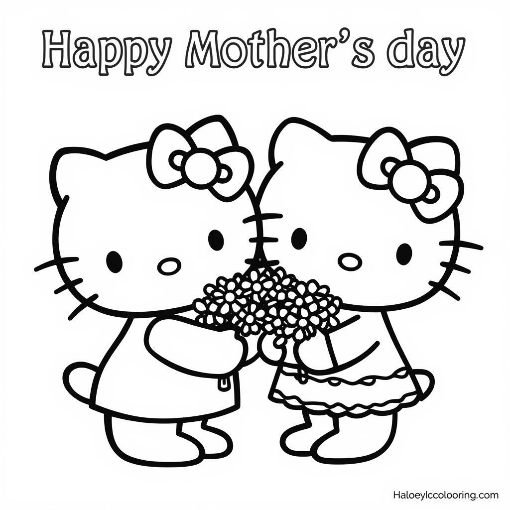 Desenho da Hello Kitty e o Dia das Mães para Colorir