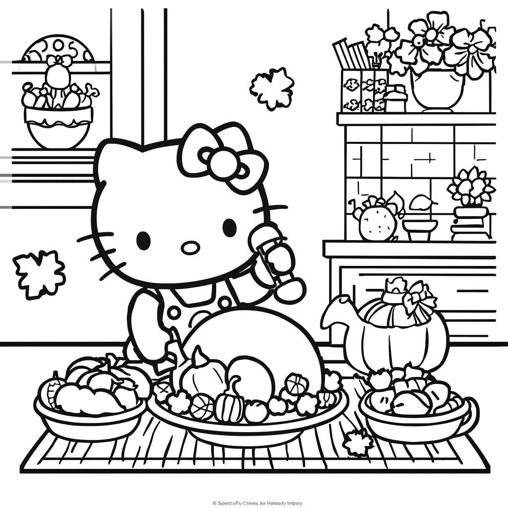 Desenho da Hello Kitty e o Dia de Ação de Graças para Colorir