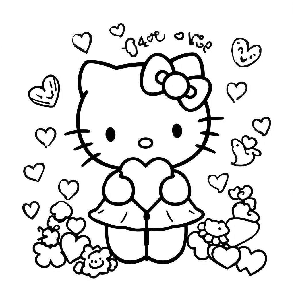 Desenho da Hello Kitty e o Dia dos Namorados para Colorir