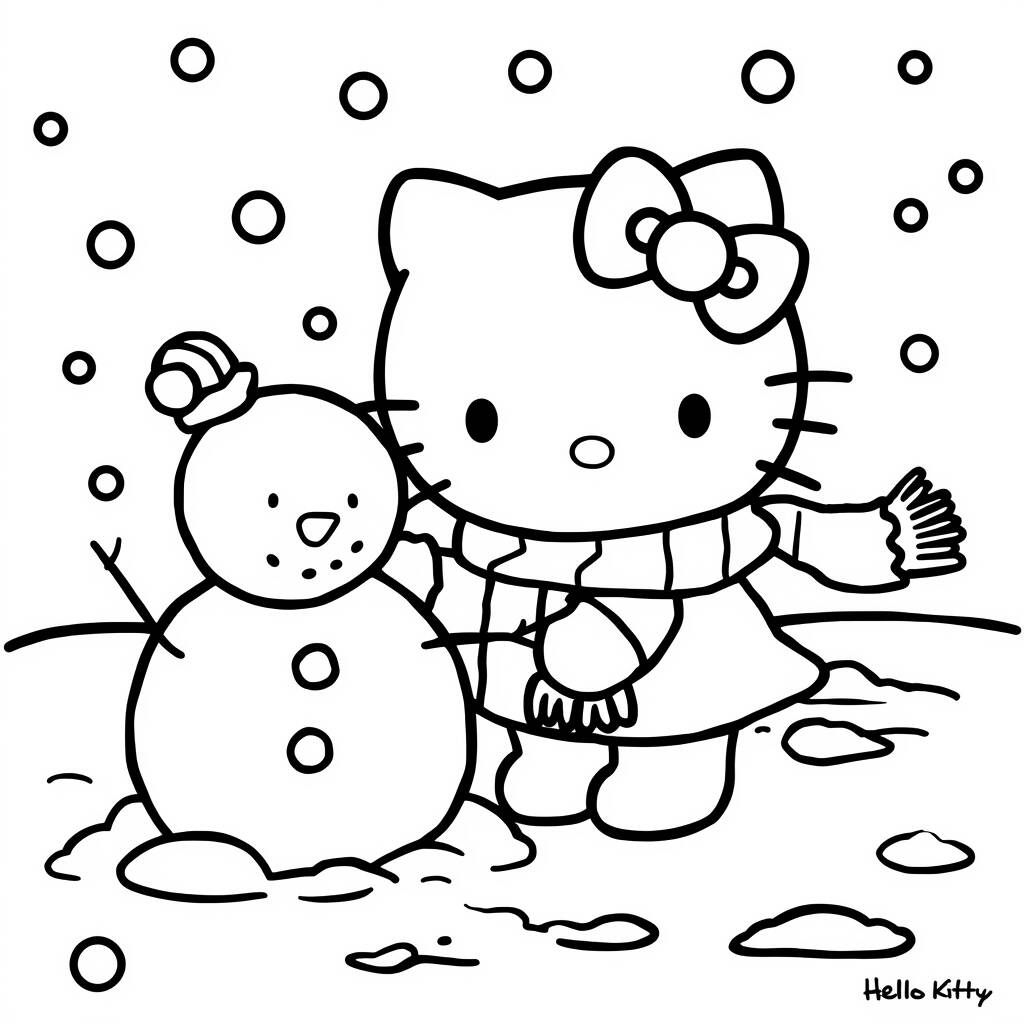 Desenho da Hello Kitty e o Inverno para Colorir