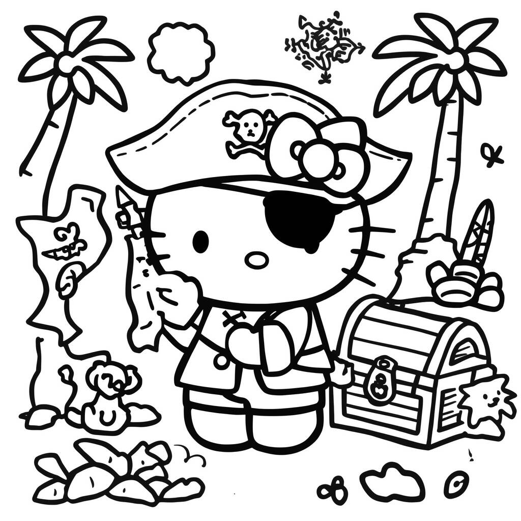 Dibujo para colorear de Hello Kitty y los piratas