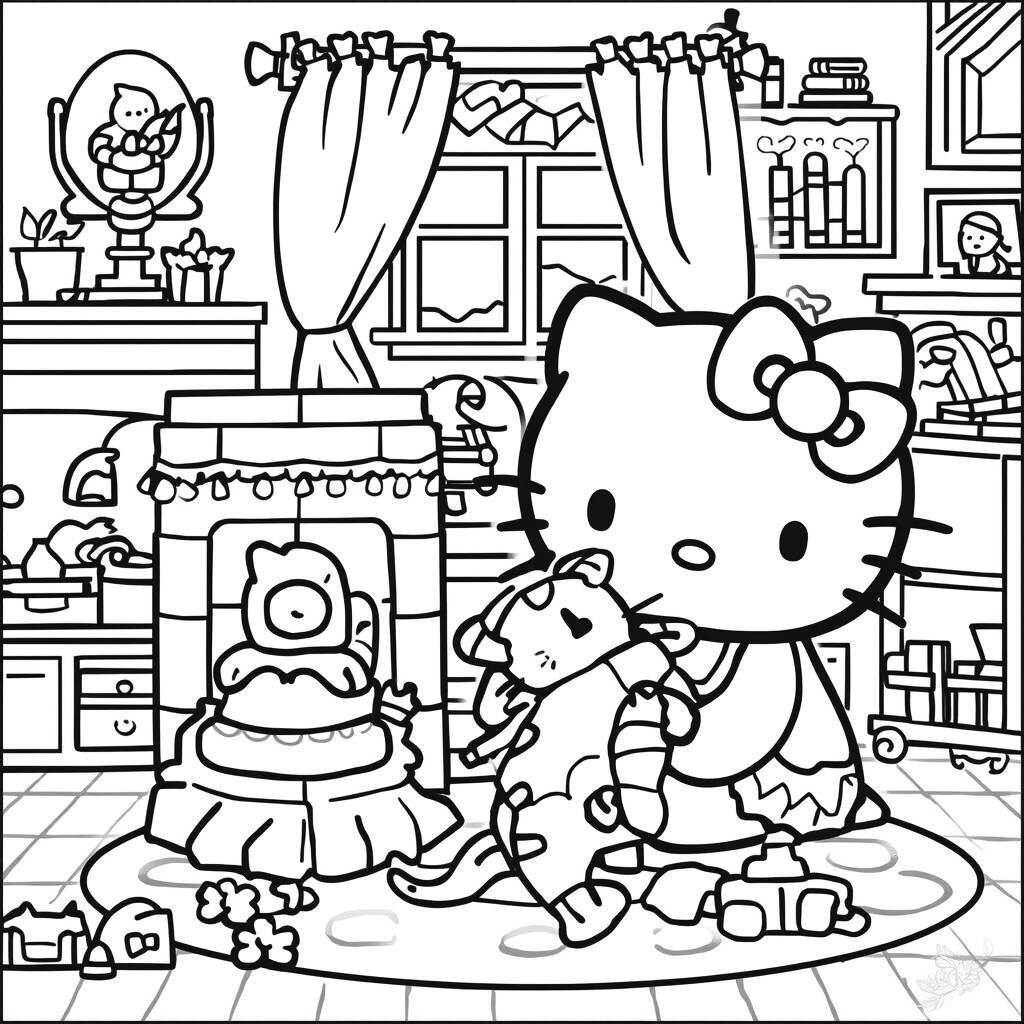 Desenho da Hello Kitty e seu Gato para Colorir