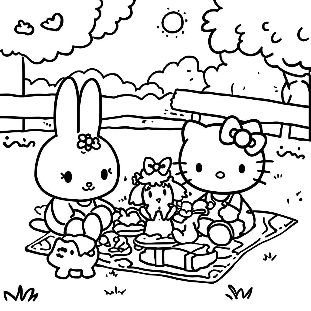 Desenho da Hello Kitty e seus Amigos para Colorir