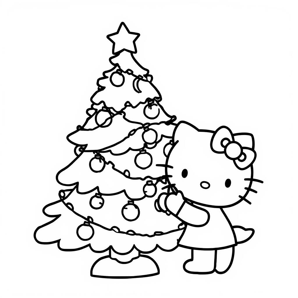 Desenho da Hello Kitty em um Dia de Natal para Colorir