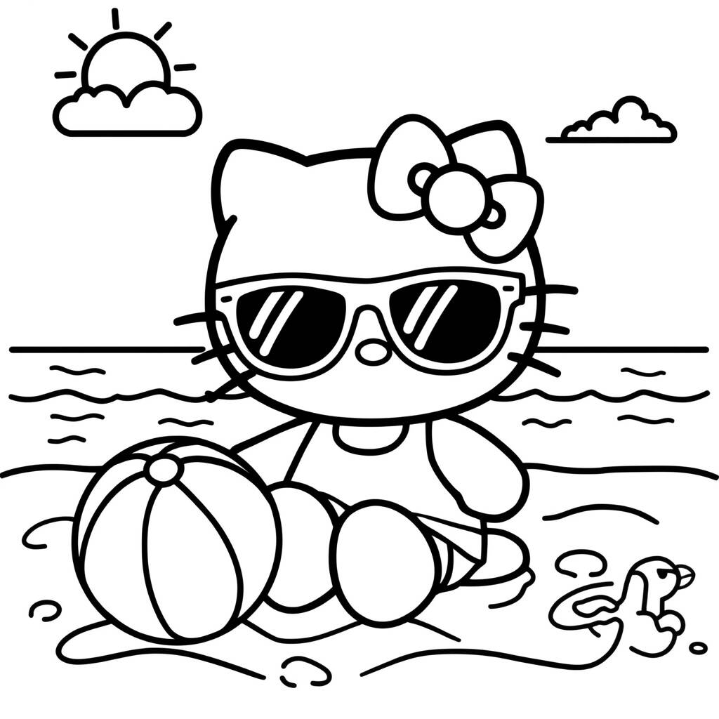 Hello Kitty on a Summer's Day Coloring Page
