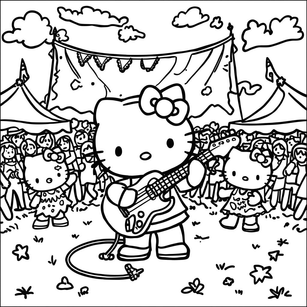 Desenho da Hello Kitty em um Festival de Música para Colorir