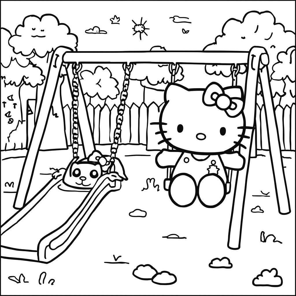 Hello Kitty Coloring Page in a Playground