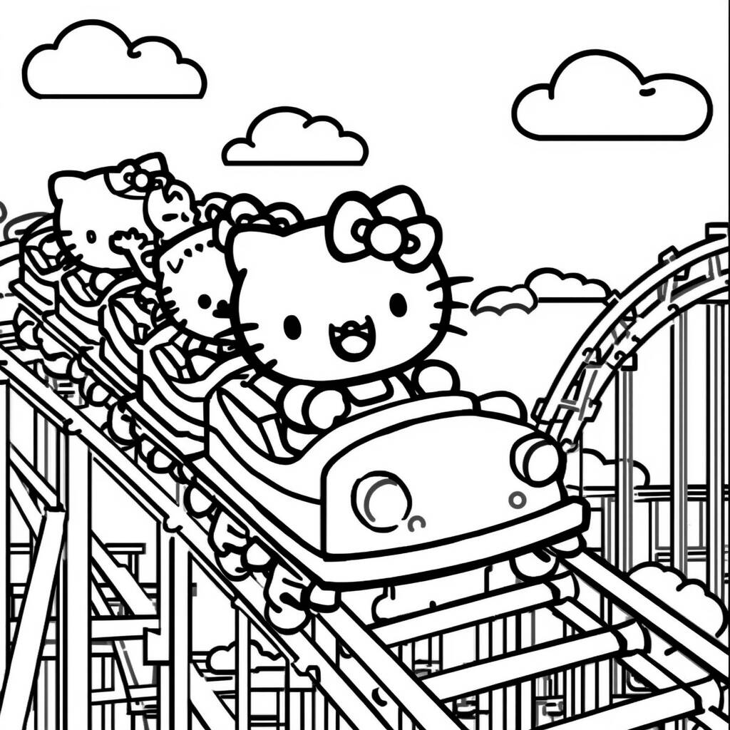 Desenho da Hello Kitty em uma Montanha Russa para Colorir