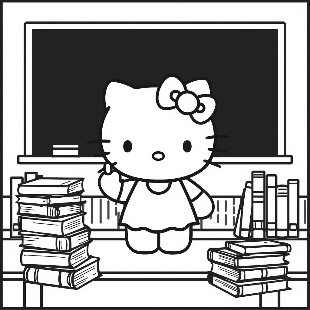 Desenho da Hello Kitty na Escola para Colorir