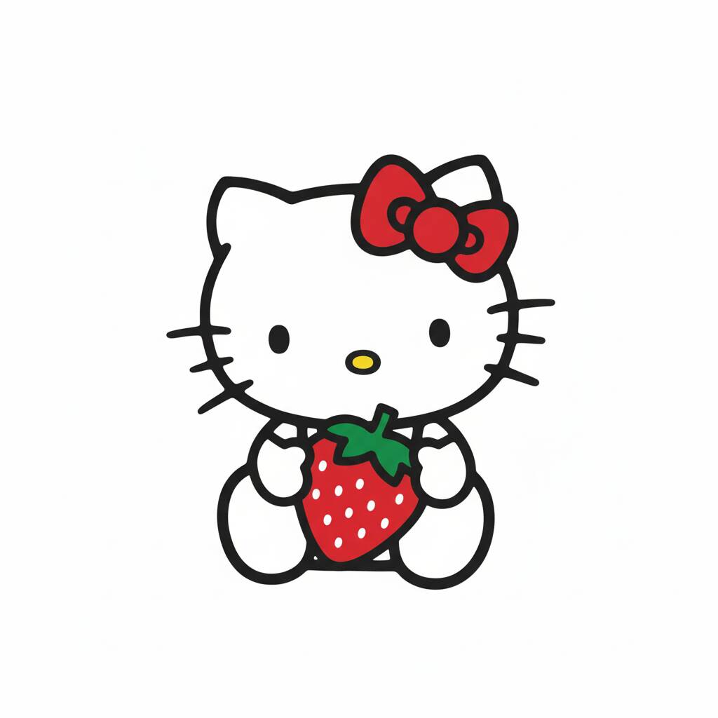 Hello Kitty holding a strawberry coloring page