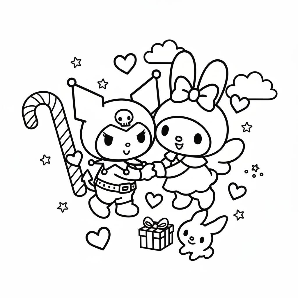 Desenho da Kuromi com amigos para colorir