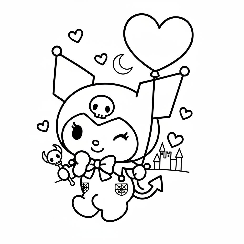 Desenho da Kuromi com balão para colorir