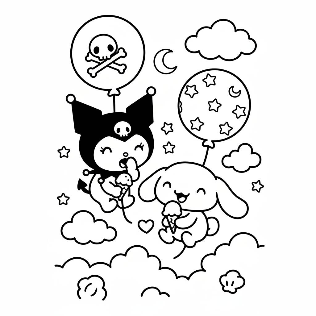 Desenho da Kuromi com coelho para colorir