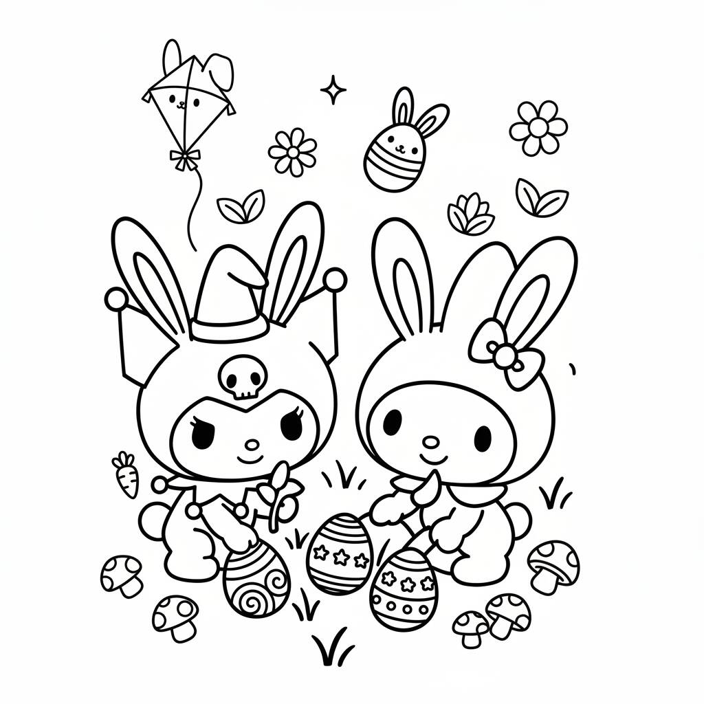 Desenho da Kuromi com coelhos para colorir