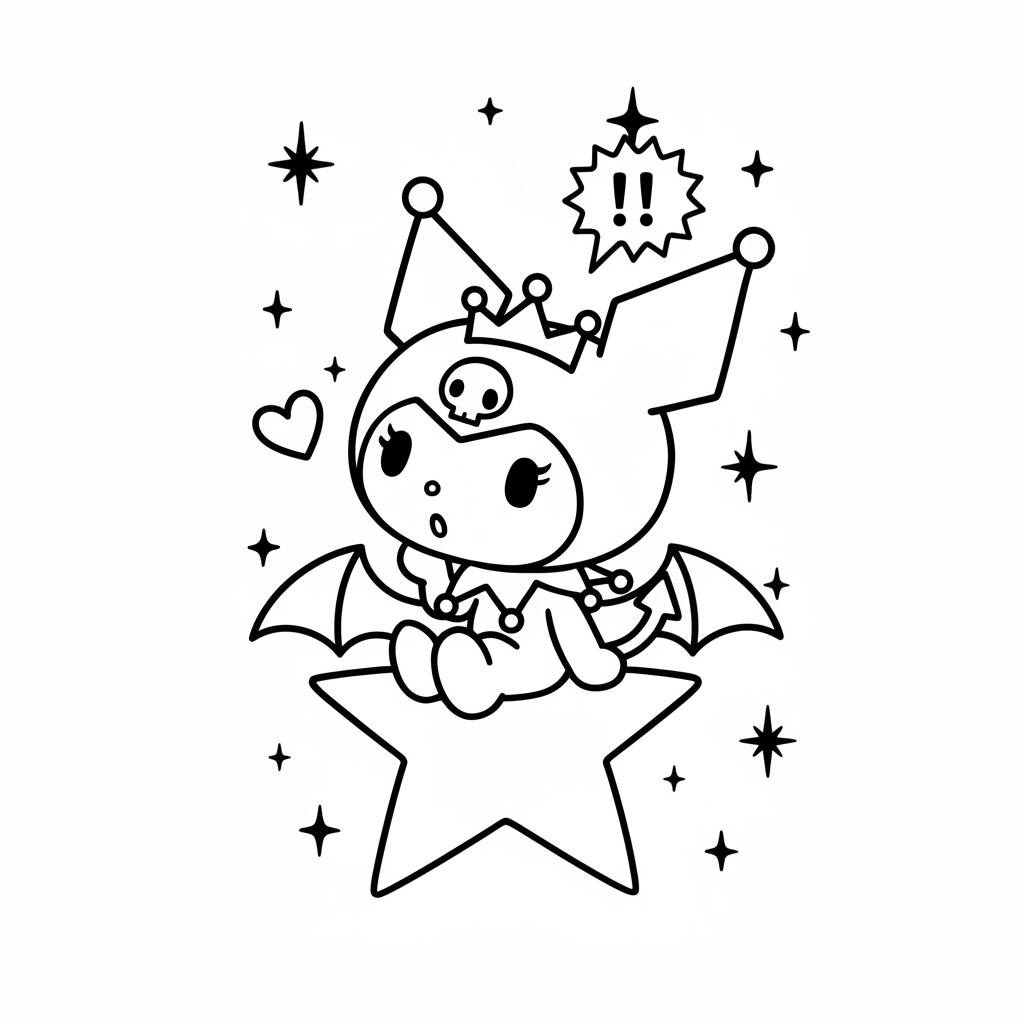 Desenho da Kuromi com estrelas para colorir