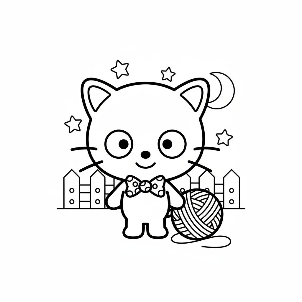 Desenho da Kuromi com gato para colorir