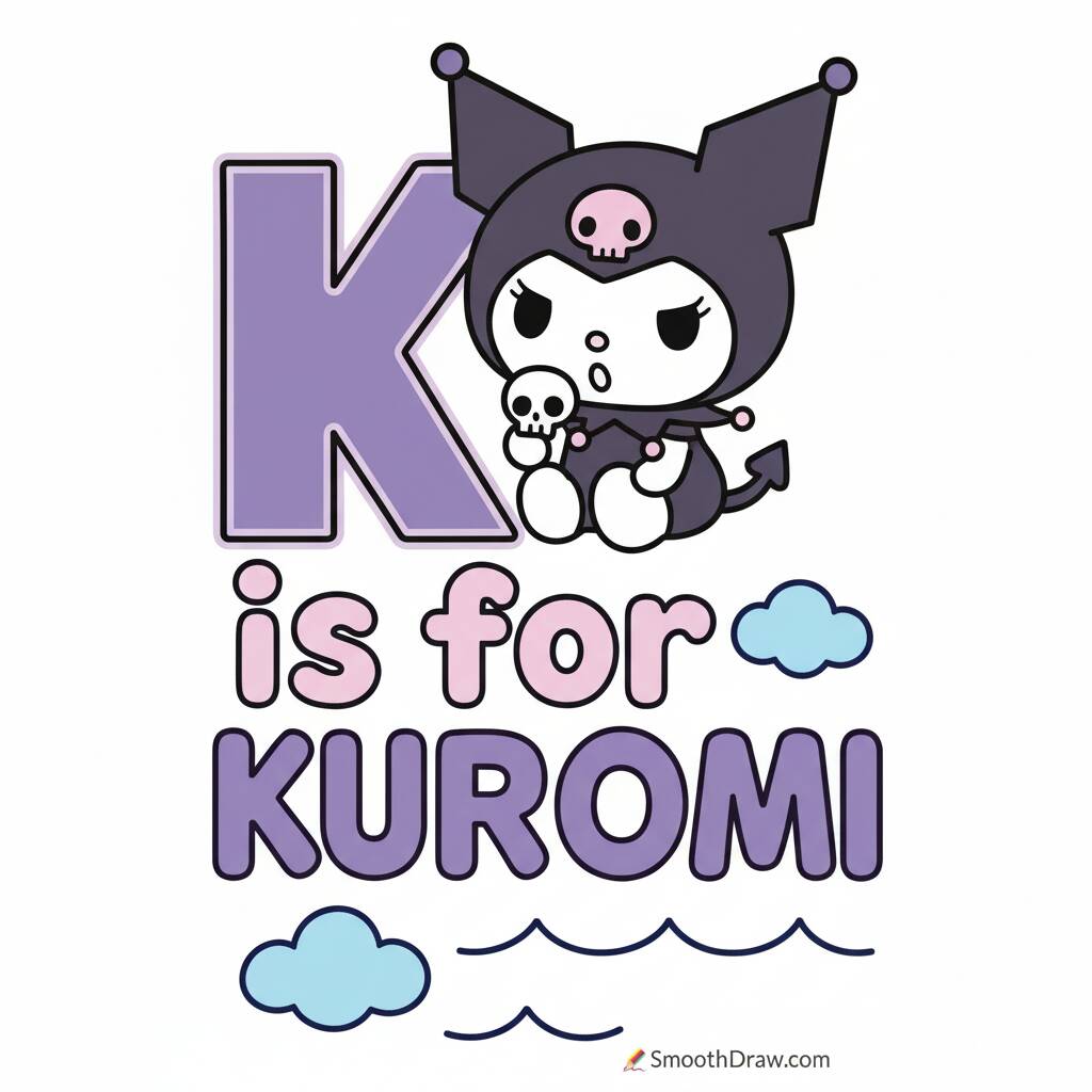 Desenho da Kuromi com letra K para colorir