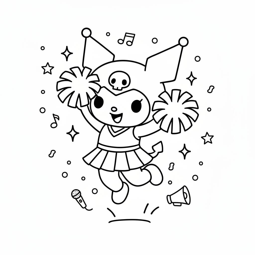 Desenho da Kuromi com pompons para colorir