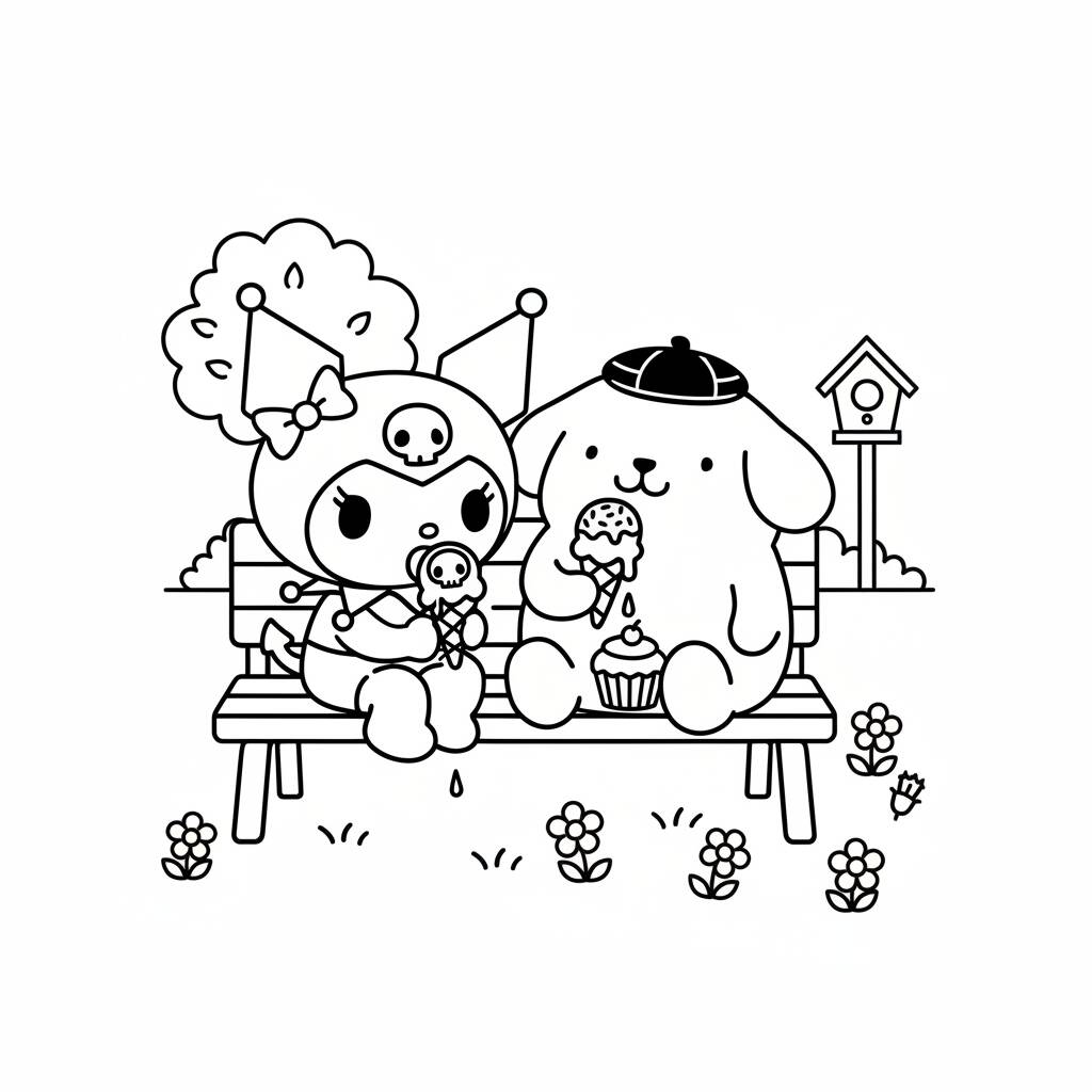 Dibujo de Kuromi y sus amigos para colorear