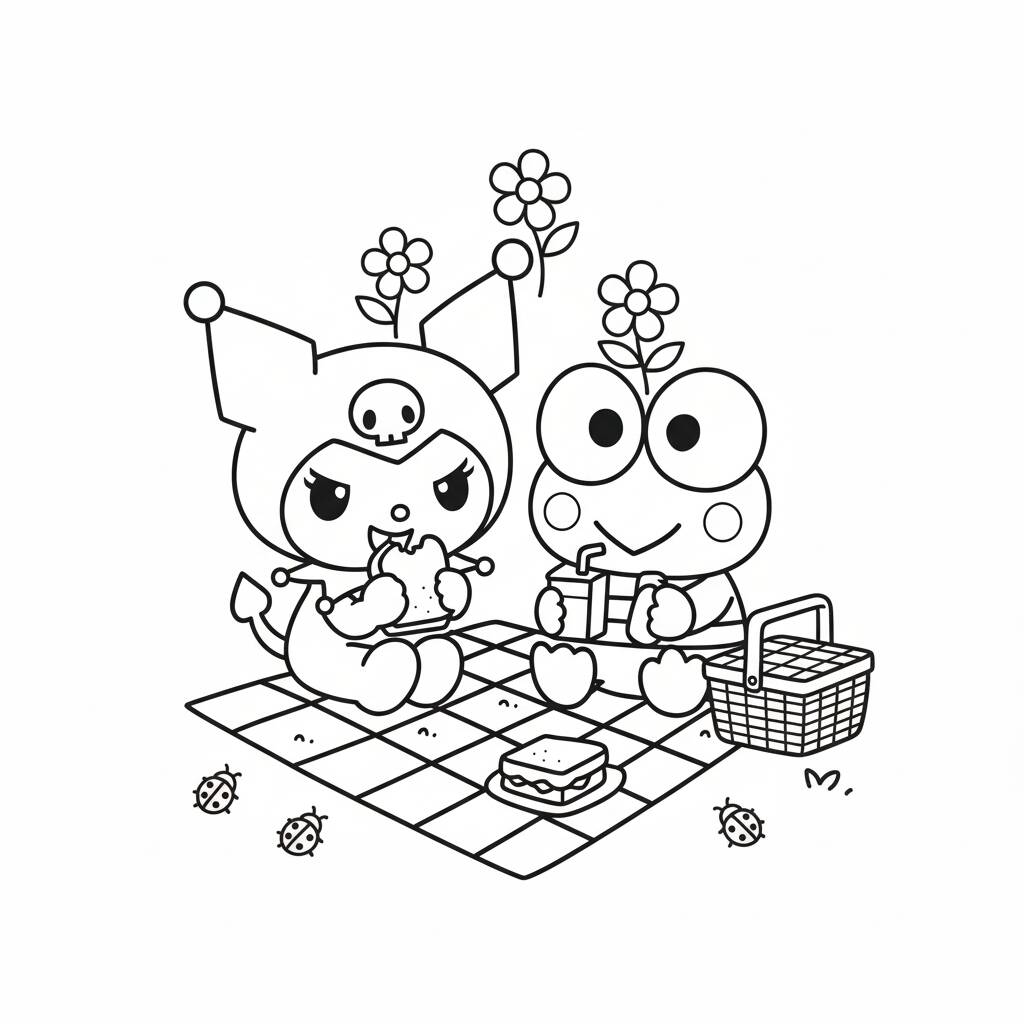 Desenho da Kuromi e do Keroppi para colorir