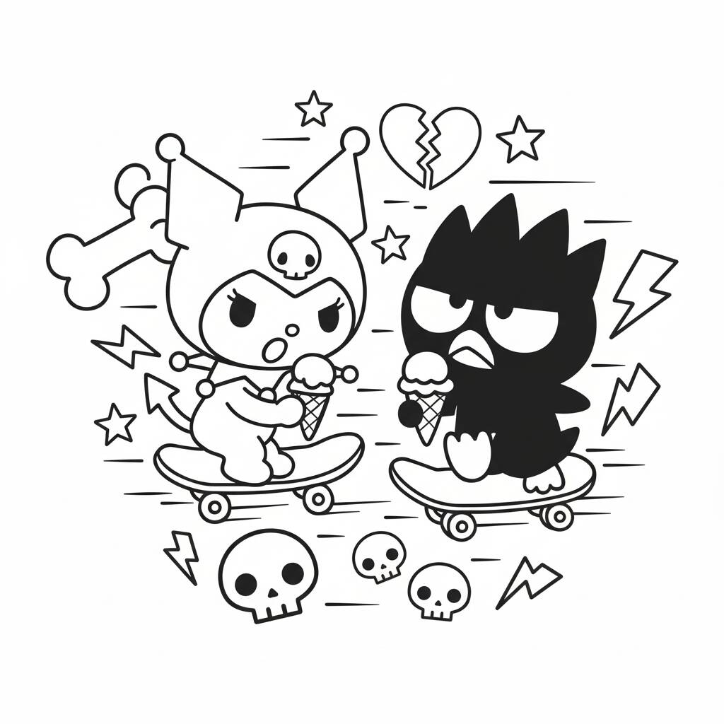 Desenho da Kuromi e do My Melody para colorir