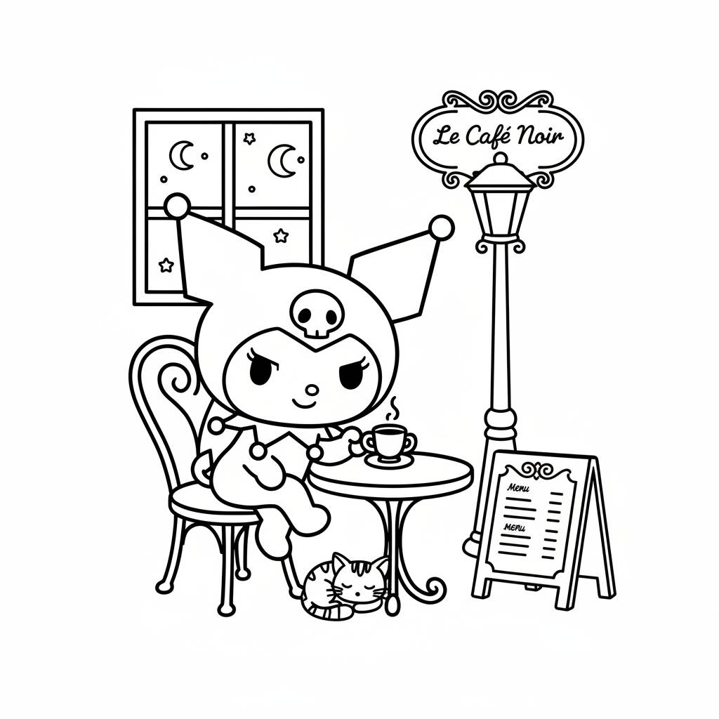 Desenho da Kuromi no café para colorir