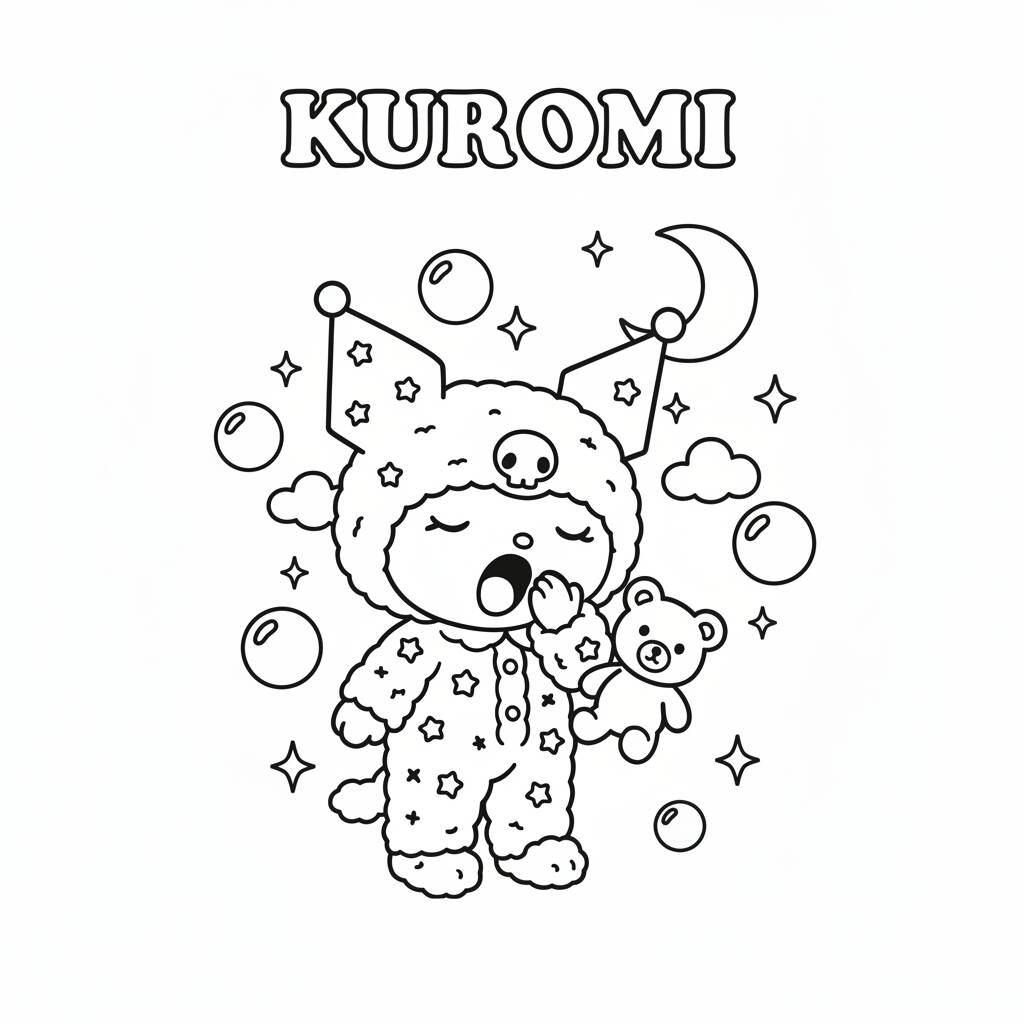 Desenho da Kuromi para colorir com ursinho