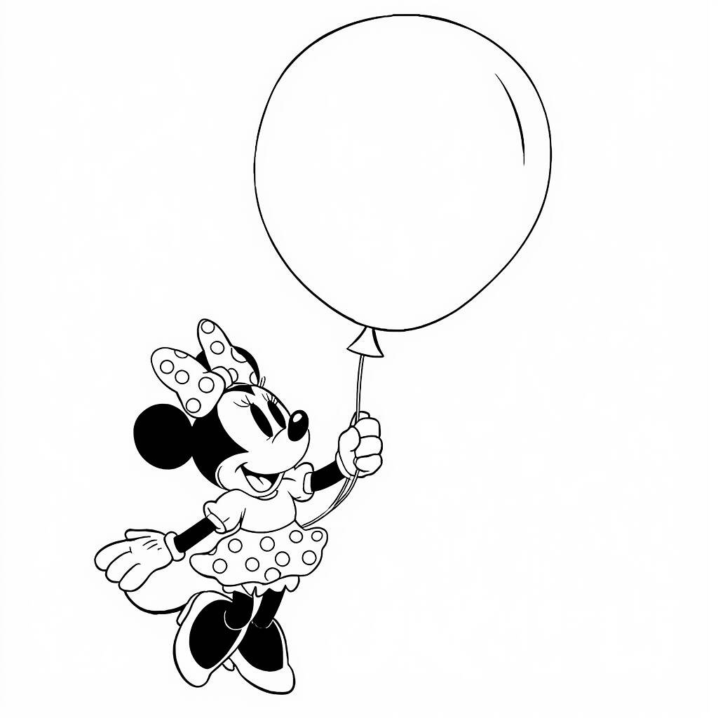 Dibujo para colorear de Minnie Mouse con un globo