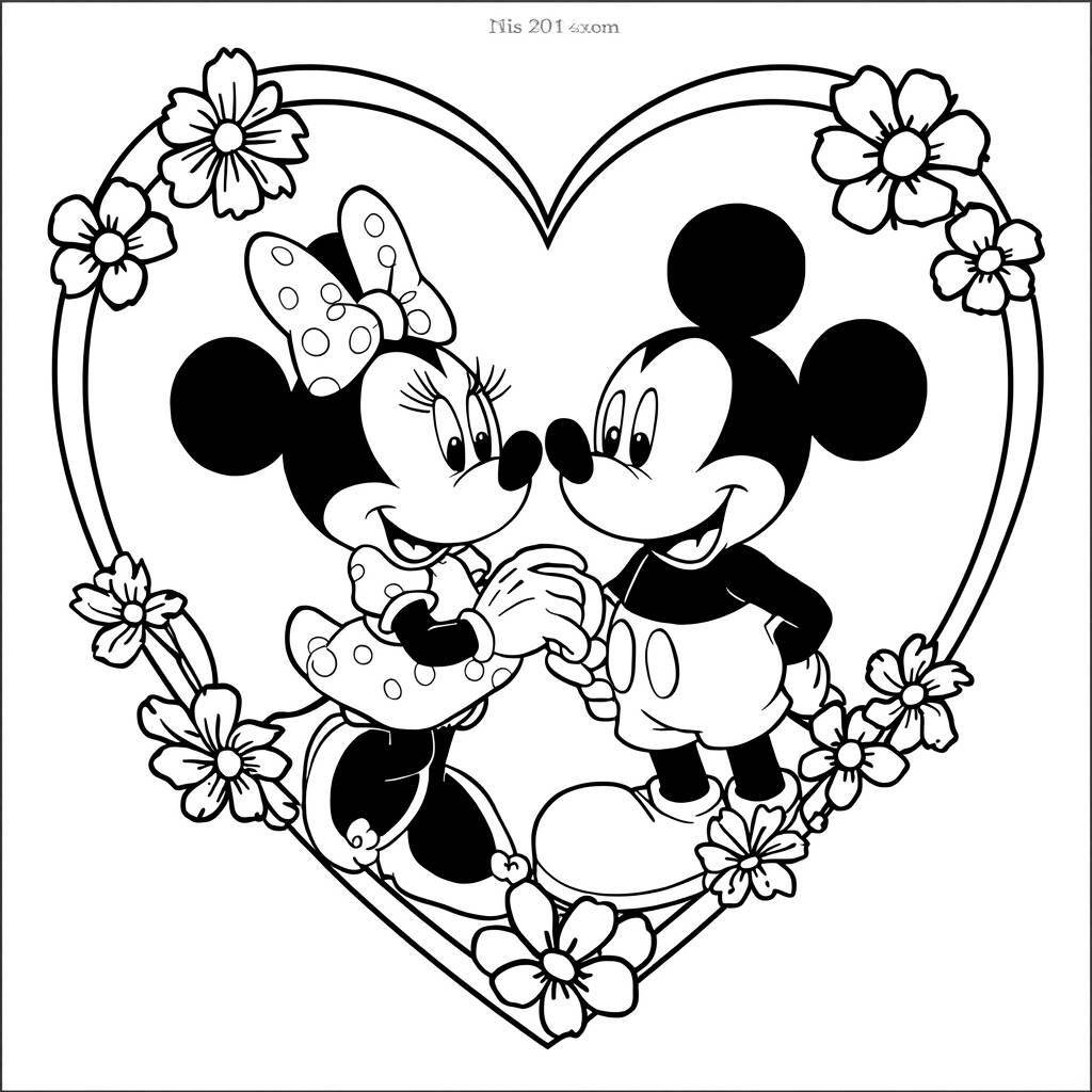 Minnie Mouse y Mickey en un corazón para colorear