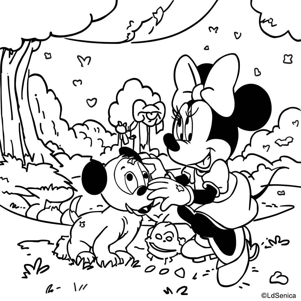 Desenho da Minnie Mouse e um Cãozinho para Colorir