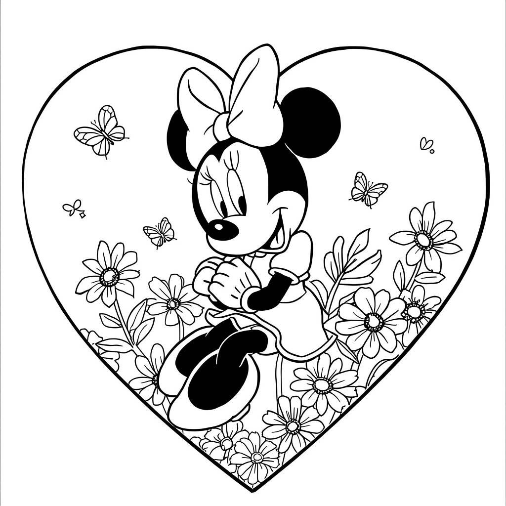 Desenho da Minnie Mouse e um Coração para Colorir