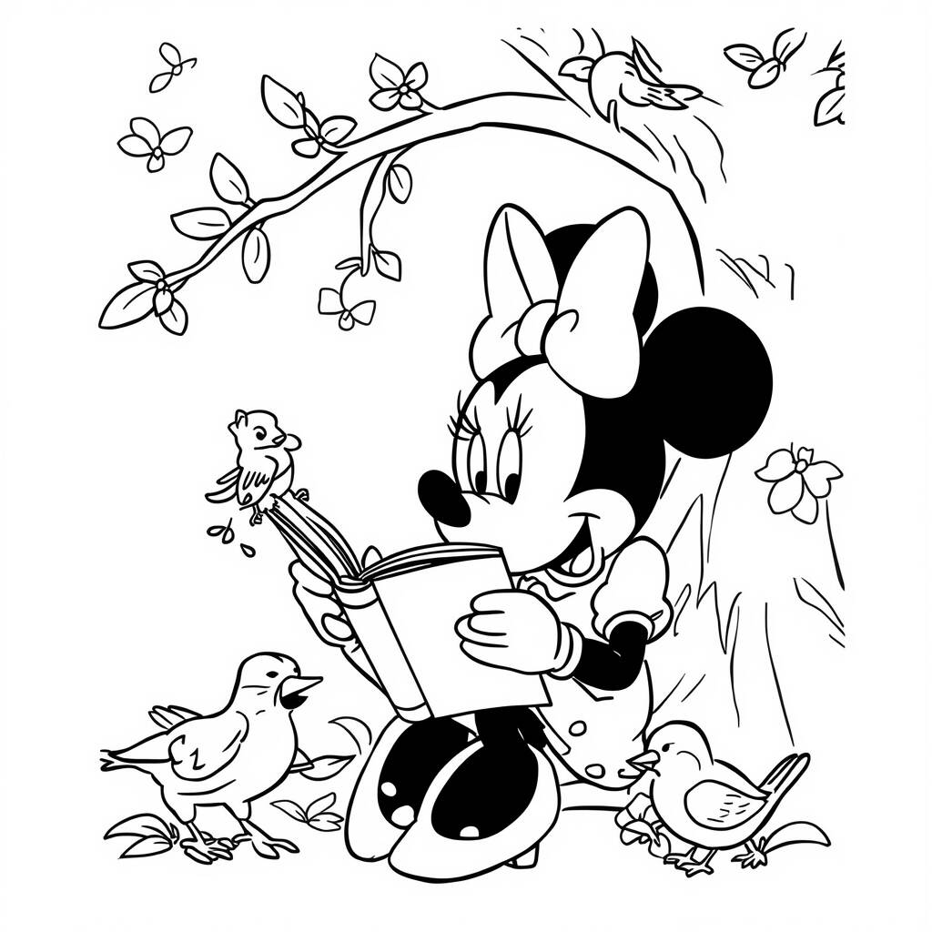 Desenho da Minnie Mouse e um Livro para Colorir