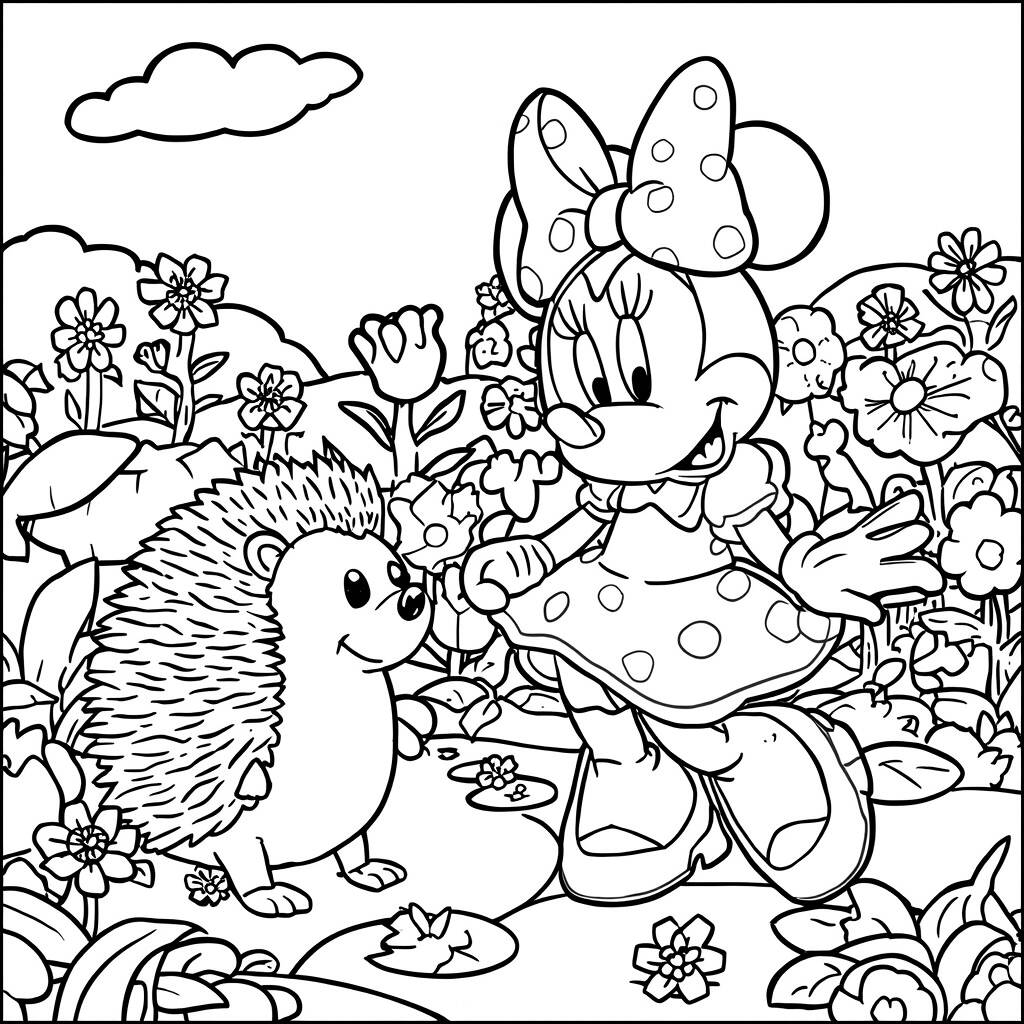 Desenho da Minnie Mouse e um Ouriço para Colorir