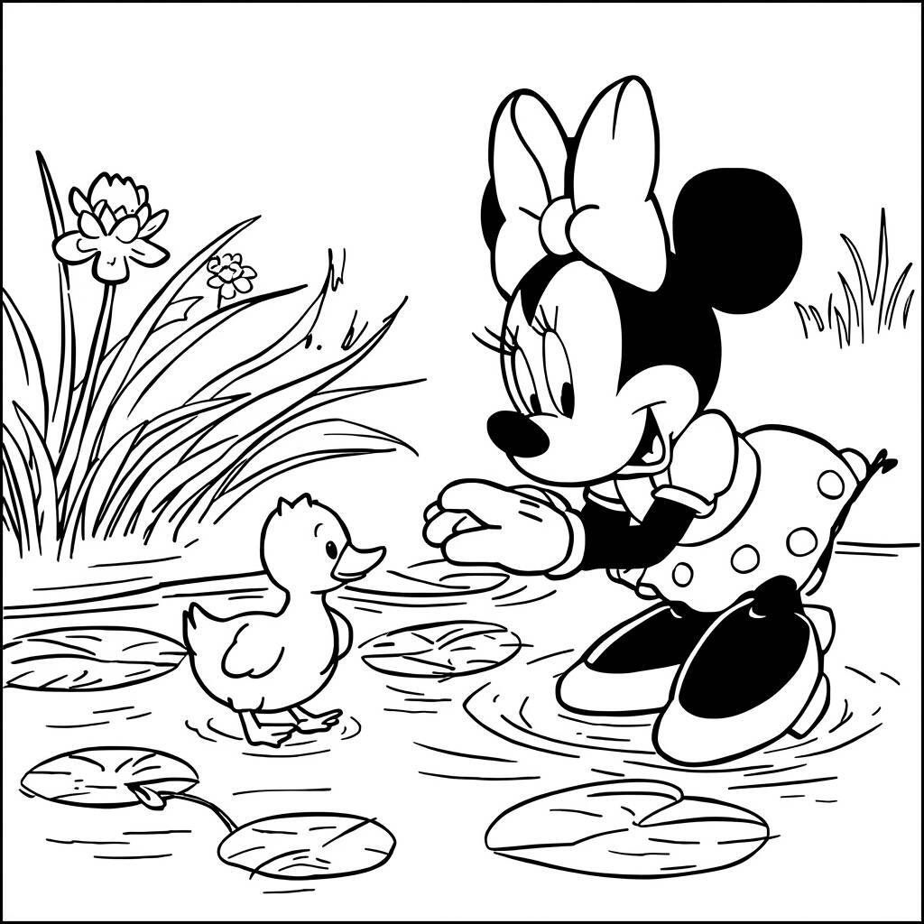Desenho da Minnie Mouse e um Pato para Colorir