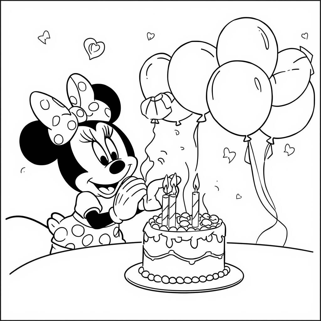 Desenho da Minnie Mouse em um Dia de Festa para Colorir