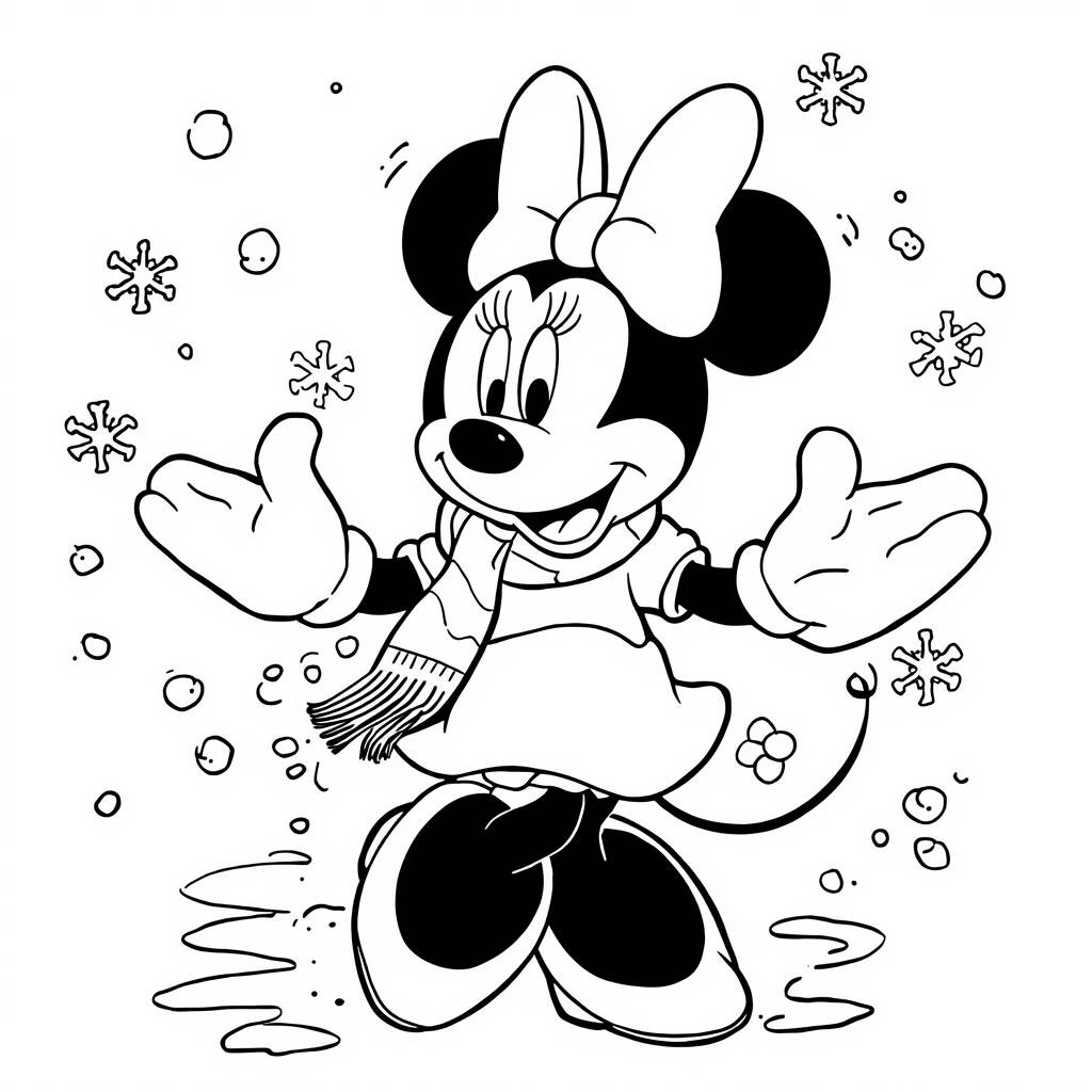 Desenho da Minnie Mouse em um Dia de Inverno para Colorir