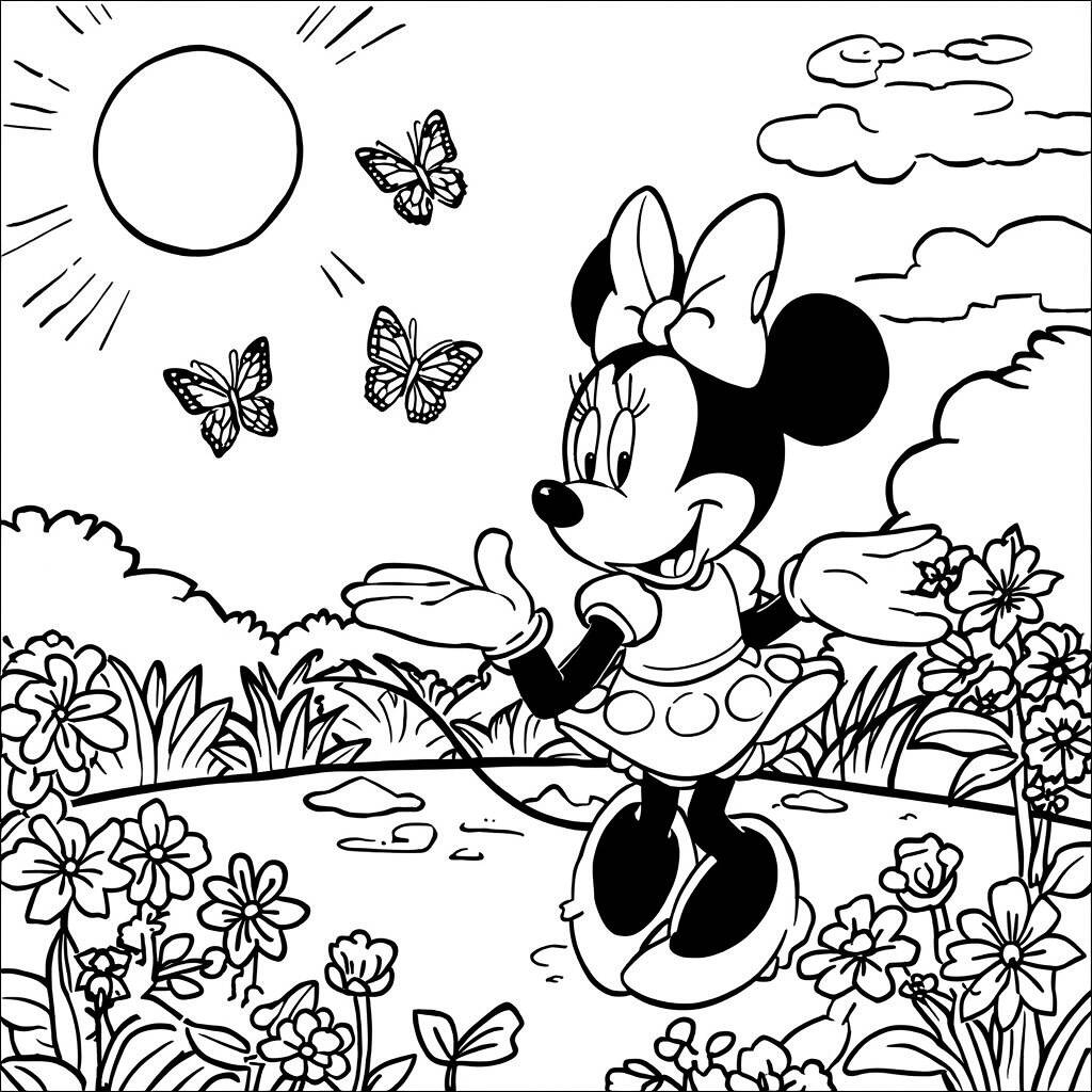 Desenho da Minnie Mouse em um Dia de Sol para Colorir