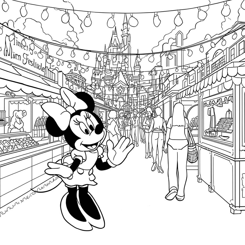 Desenho da Minnie Mouse em um Festival para Colorir