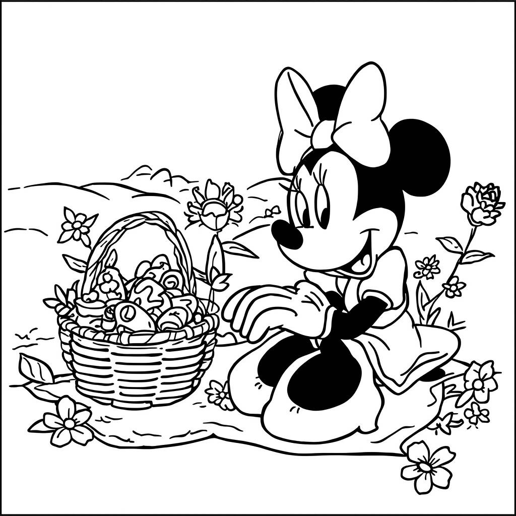 Desenho da Minnie Mouse em um Piquenique para Colorir