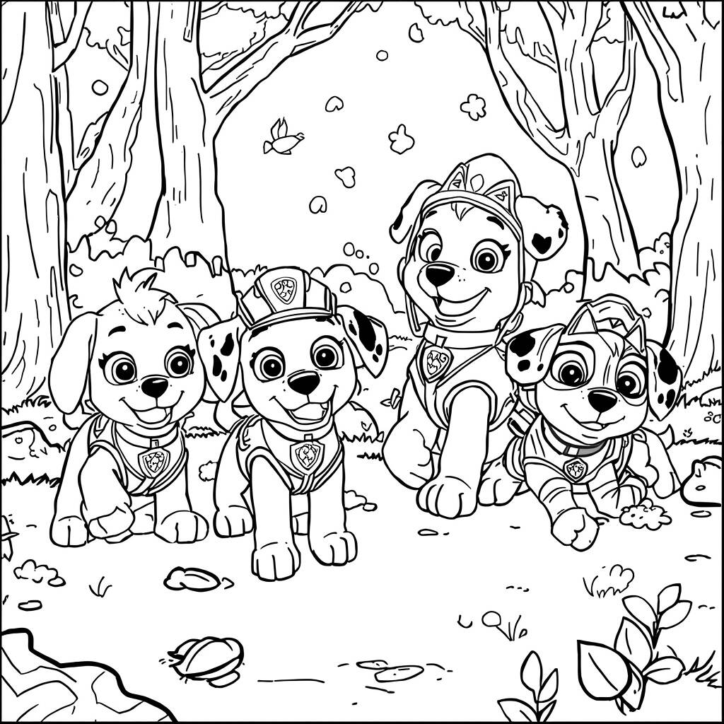 Desenho da Patrulha Canina com Animais para Colorir
