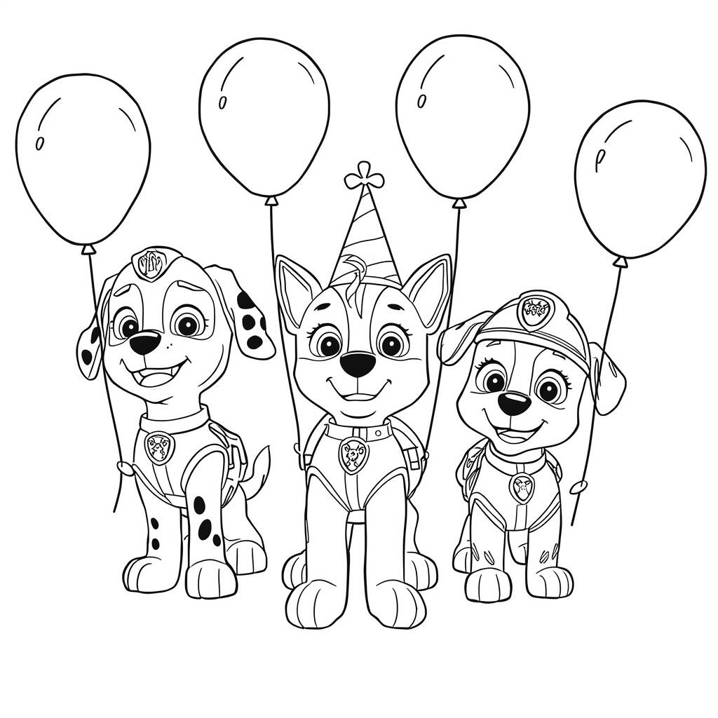 Desenho da Patrulha Canina com Balões para Colorir