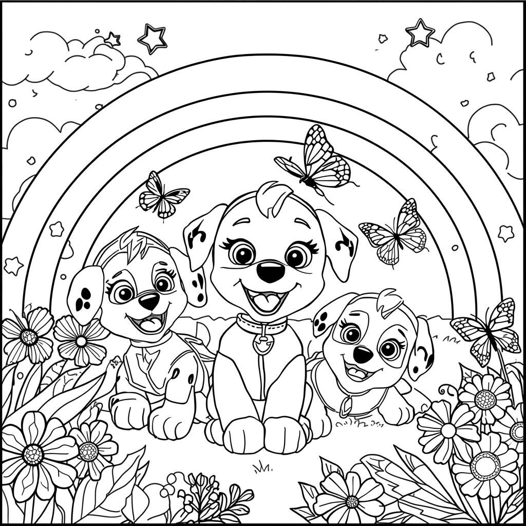 Desenho da Patrulha Canina com Cores do Arco-Íris para Colorir